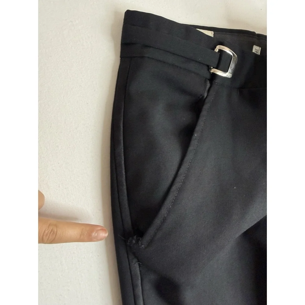 Vntg Jean Yves Mens Black Tuxedo Pants 31L Adjustable Metal Buckle 100% Wool Y2K